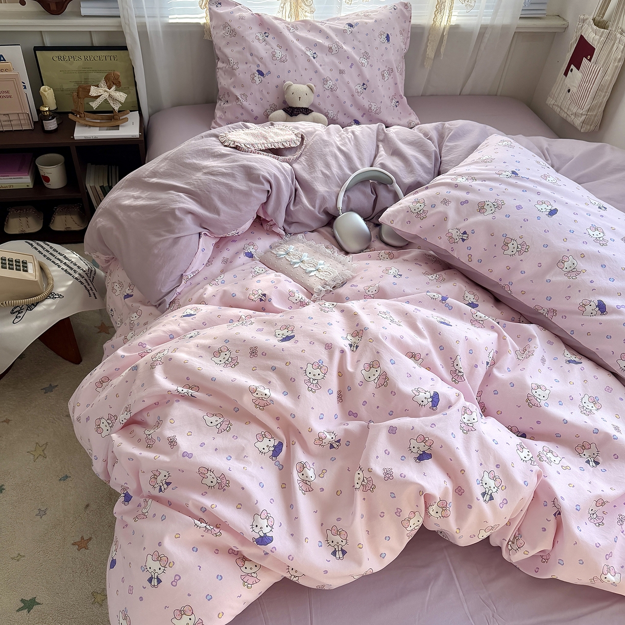 91家纺网 家纺一手货源 找家纺 原素 2026新款小清新水洗双层纱四件套 芭蕾kt