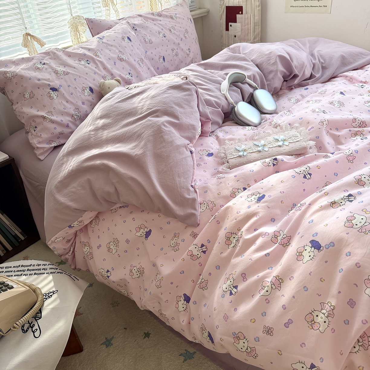 91家纺网 家纺一手货源 找家纺 原素 2026新款小清新水洗双层纱四件套 芭蕾kt