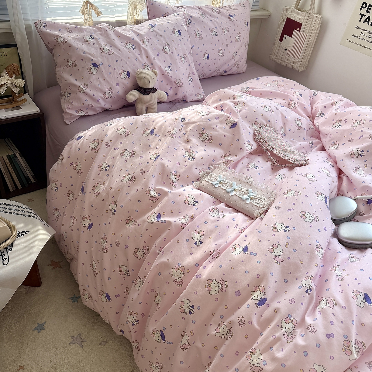 91家纺网 家纺一手货源 找家纺 原素 2026新款小清新水洗双层纱四件套 芭蕾kt