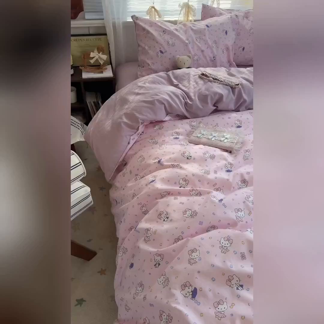 91家纺网 家纺一手货源 找家纺 原素 2026新款小清新水洗双层纱四件套 芭蕾kt