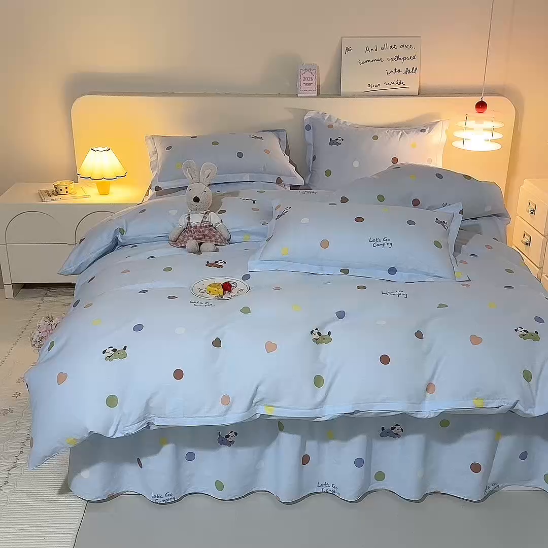 91家纺网 家纺一手货源 找家纺 八十八家纺 2025新款全棉12868床裙款四件套 布丁