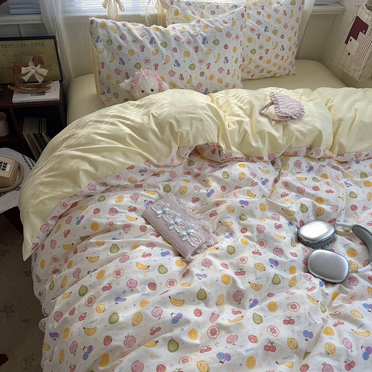 91家纺网 家纺一手货源 找家纺 原素 2026新款小清新水洗双层纱四件套 缤纷水果