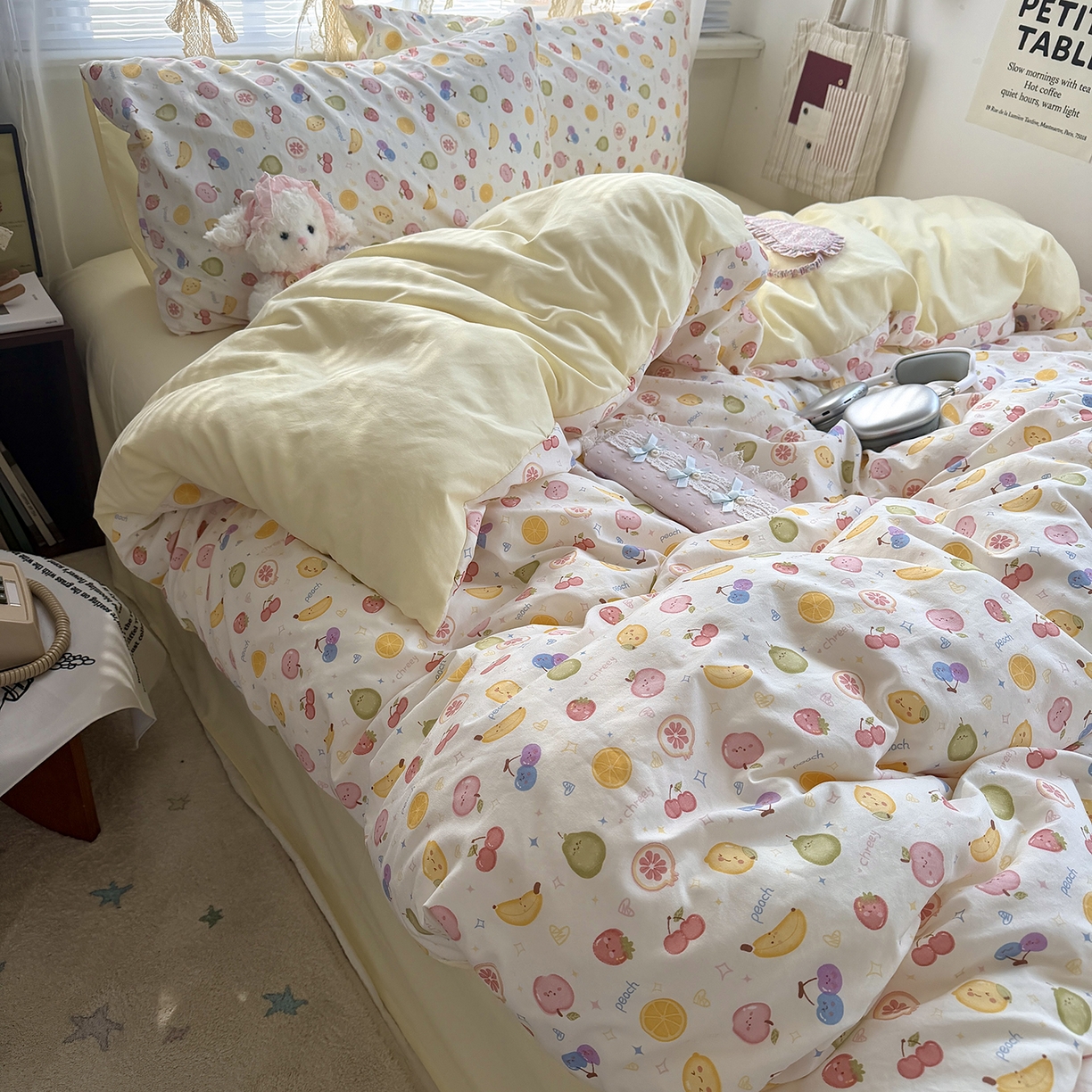 91家纺网 家纺一手货源 找家纺 原素 2026新款小清新水洗双层纱四件套 缤纷水果