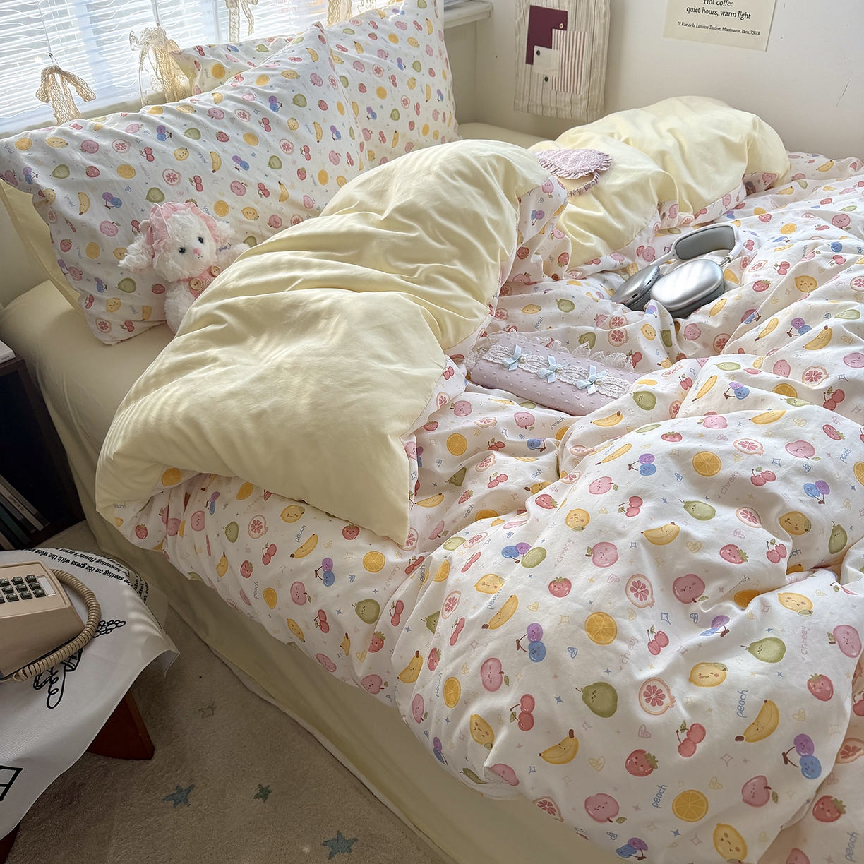 91家纺网 家纺一手货源 找家纺 原素 2026新款小清新水洗双层纱四件套 缤纷水果