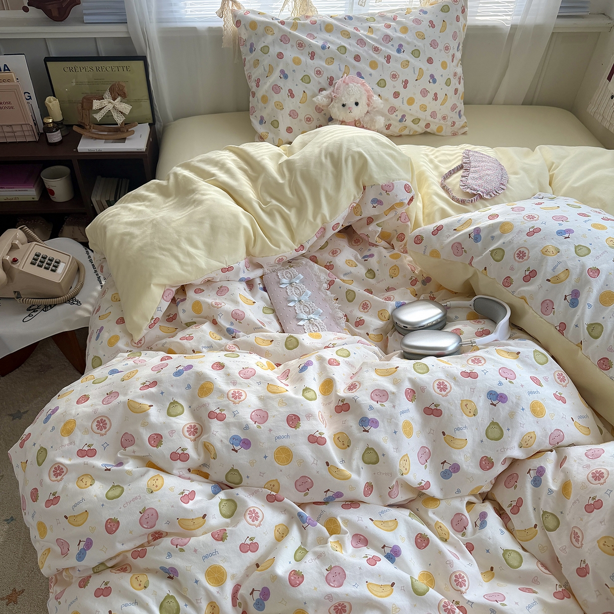 91家纺网 家纺一手货源 找家纺 原素 2026新款小清新水洗双层纱四件套 缤纷水果