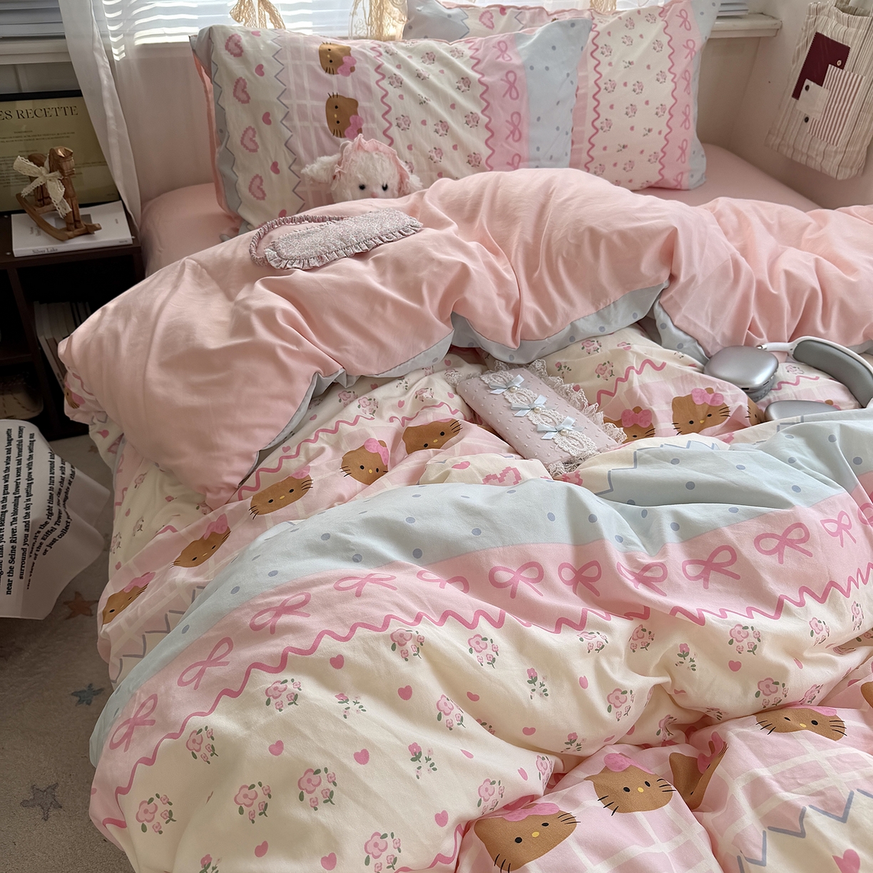 原素 2026新款小清新水洗双层纱四件套 费尔岛黑皮猫