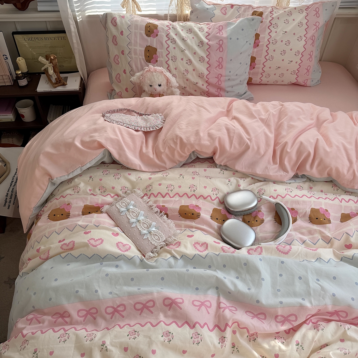 91家纺网 家纺一手货源 找家纺 原素 2026新款小清新水洗双层纱四件套 费尔岛黑皮猫