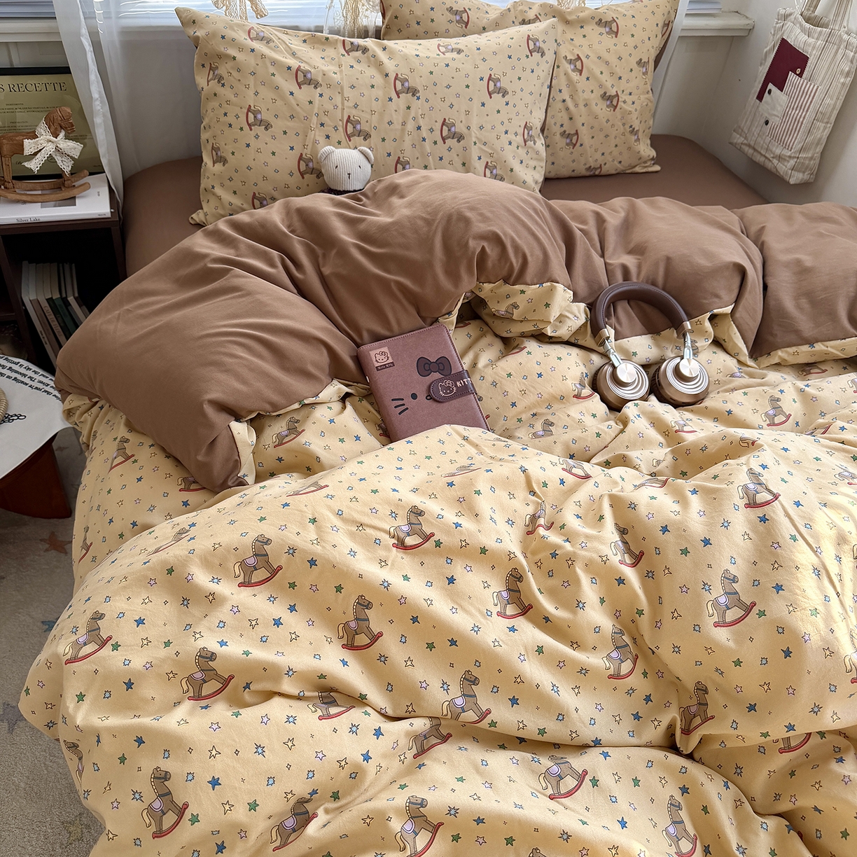 原素 2026新款小清新水洗双层纱四件套 复古木马