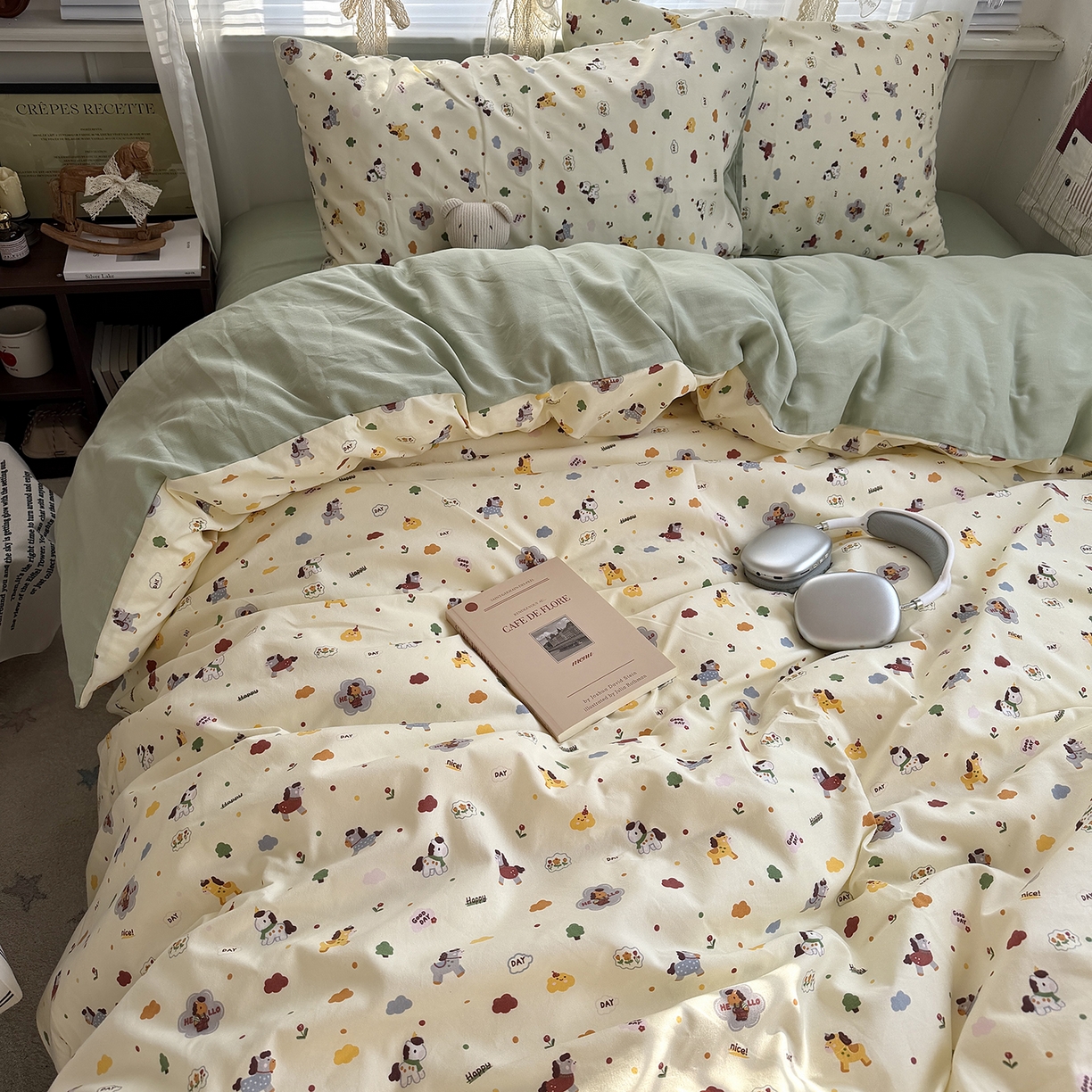 91家纺网 家纺一手货源 找家纺 原素 2026新款小清新水洗双层纱四件套 快乐小马