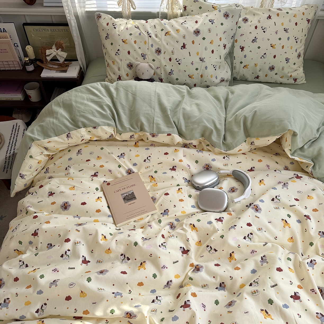 91家纺网 家纺一手货源 找家纺 原素 2026新款小清新水洗双层纱四件套 快乐小马