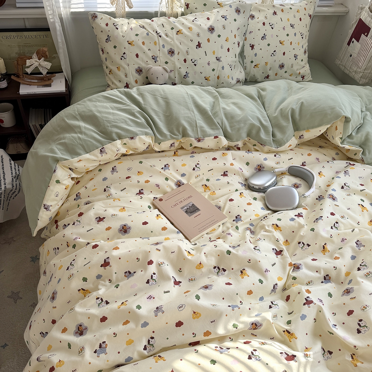 91家纺网 家纺一手货源 找家纺 原素 2026新款小清新水洗双层纱四件套 快乐小马