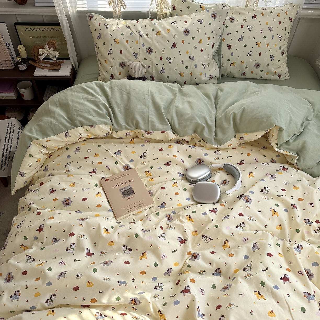 91家纺网 家纺一手货源 找家纺 原素 2026新款小清新水洗双层纱四件套 快乐小马