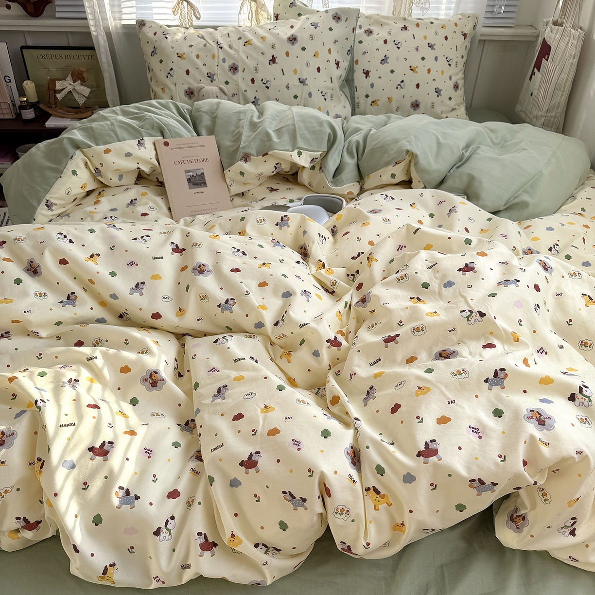 91家纺网 家纺一手货源 找家纺 原素 2026新款小清新水洗双层纱四件套 快乐小马