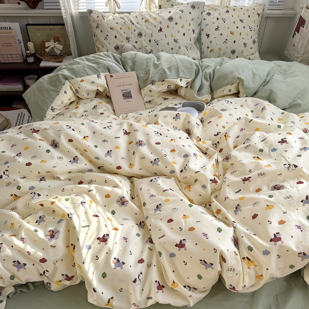 91家纺网 家纺一手货源 找家纺 原素 2026新款小清新水洗双层纱四件套 快乐小马