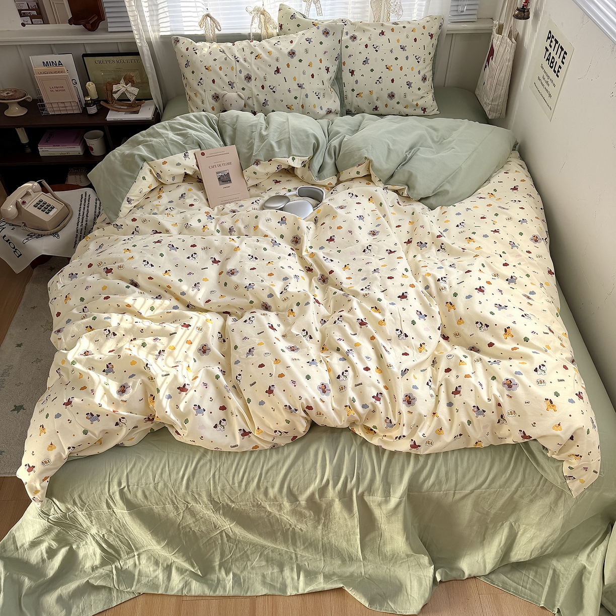 91家纺网 家纺一手货源 找家纺 原素 2026新款小清新水洗双层纱四件套 快乐小马