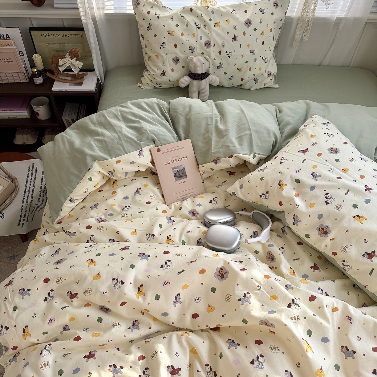 91家纺网 家纺一手货源 找家纺 原素 2026新款小清新水洗双层纱四件套 快乐小马