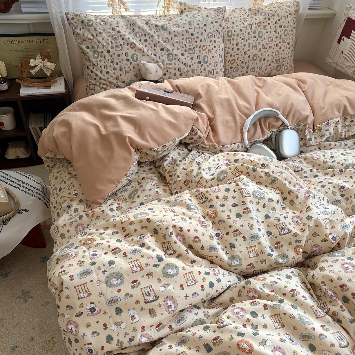 原素 2026新款小清新水洗双层纱四件套 喵咪乐园