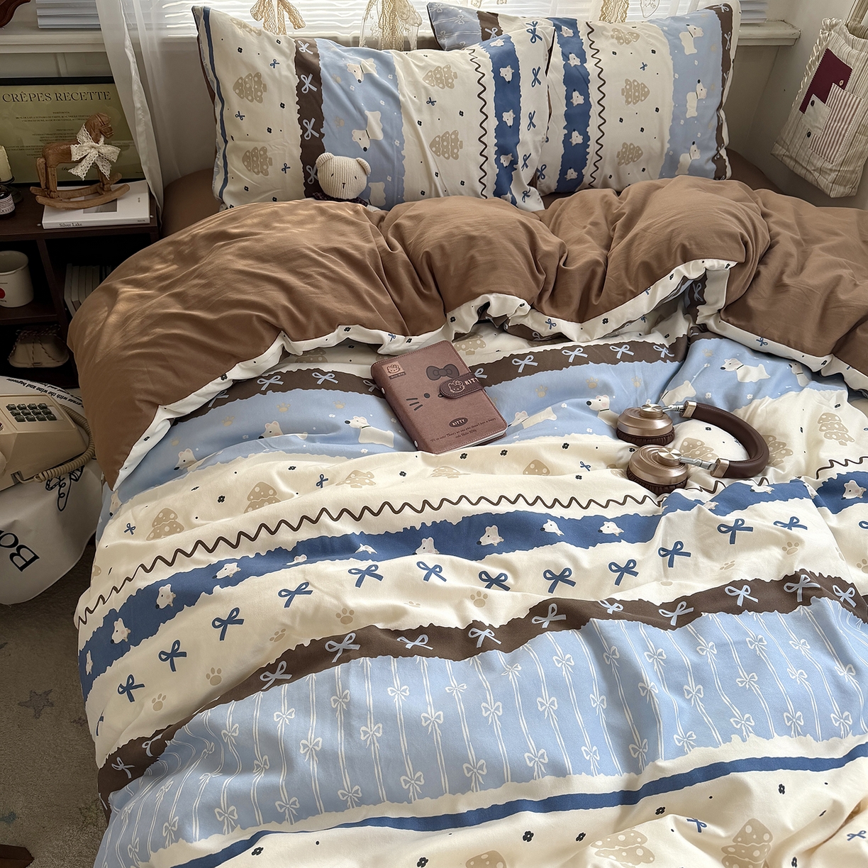 91家纺网 家纺一手货源 找家纺 原素 2026新款小清新水洗双层纱四件套 排排阿奇