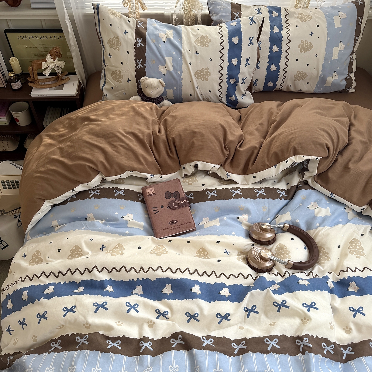 91家纺网 家纺一手货源 找家纺 原素 2026新款小清新水洗双层纱四件套 排排阿奇