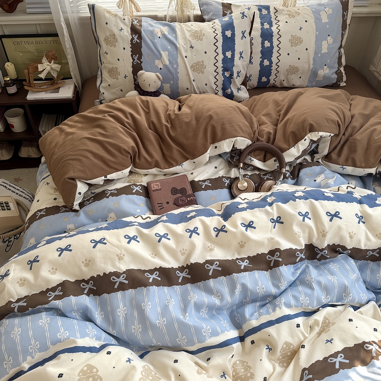 91家纺网 家纺一手货源 找家纺 原素 2026新款小清新水洗双层纱四件套 排排阿奇