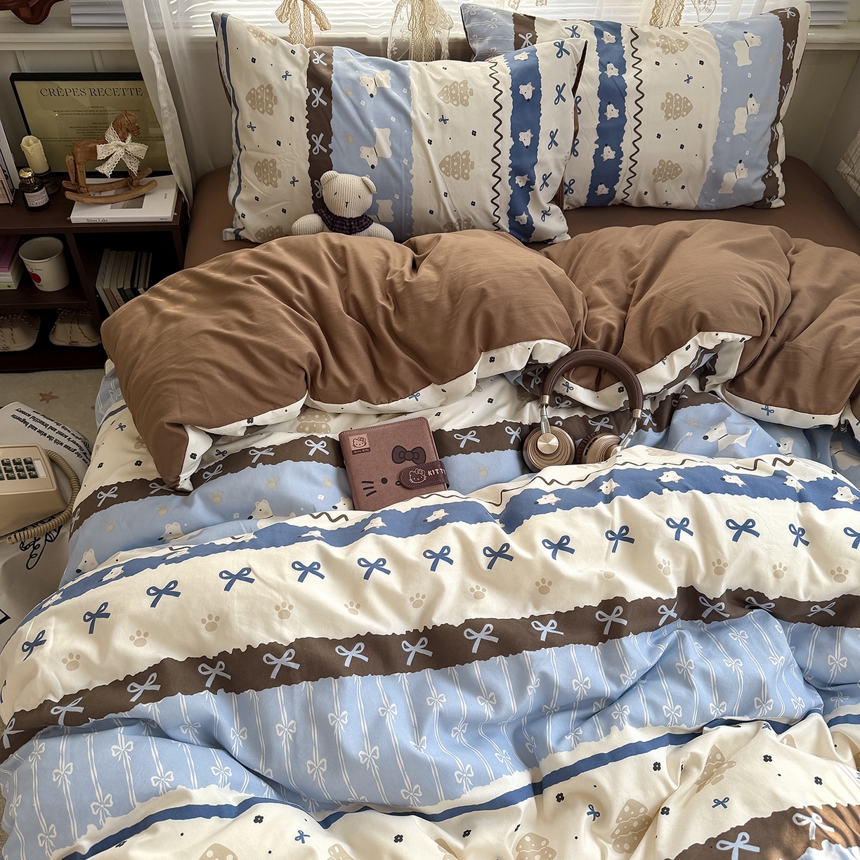 91家纺网 家纺一手货源 找家纺 原素 2026新款小清新水洗双层纱四件套 排排阿奇