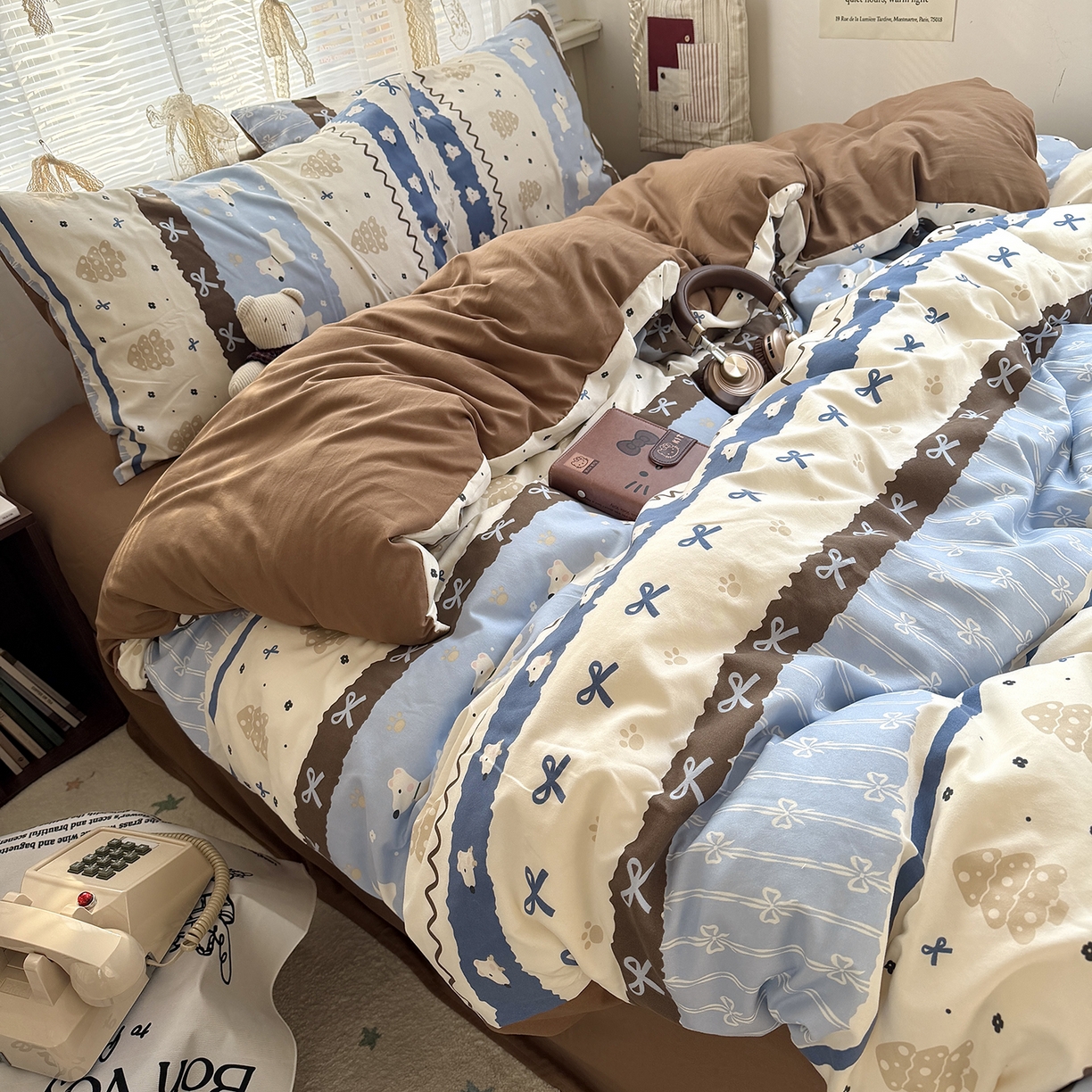 91家纺网 家纺一手货源 找家纺 原素 2026新款小清新水洗双层纱四件套 排排阿奇