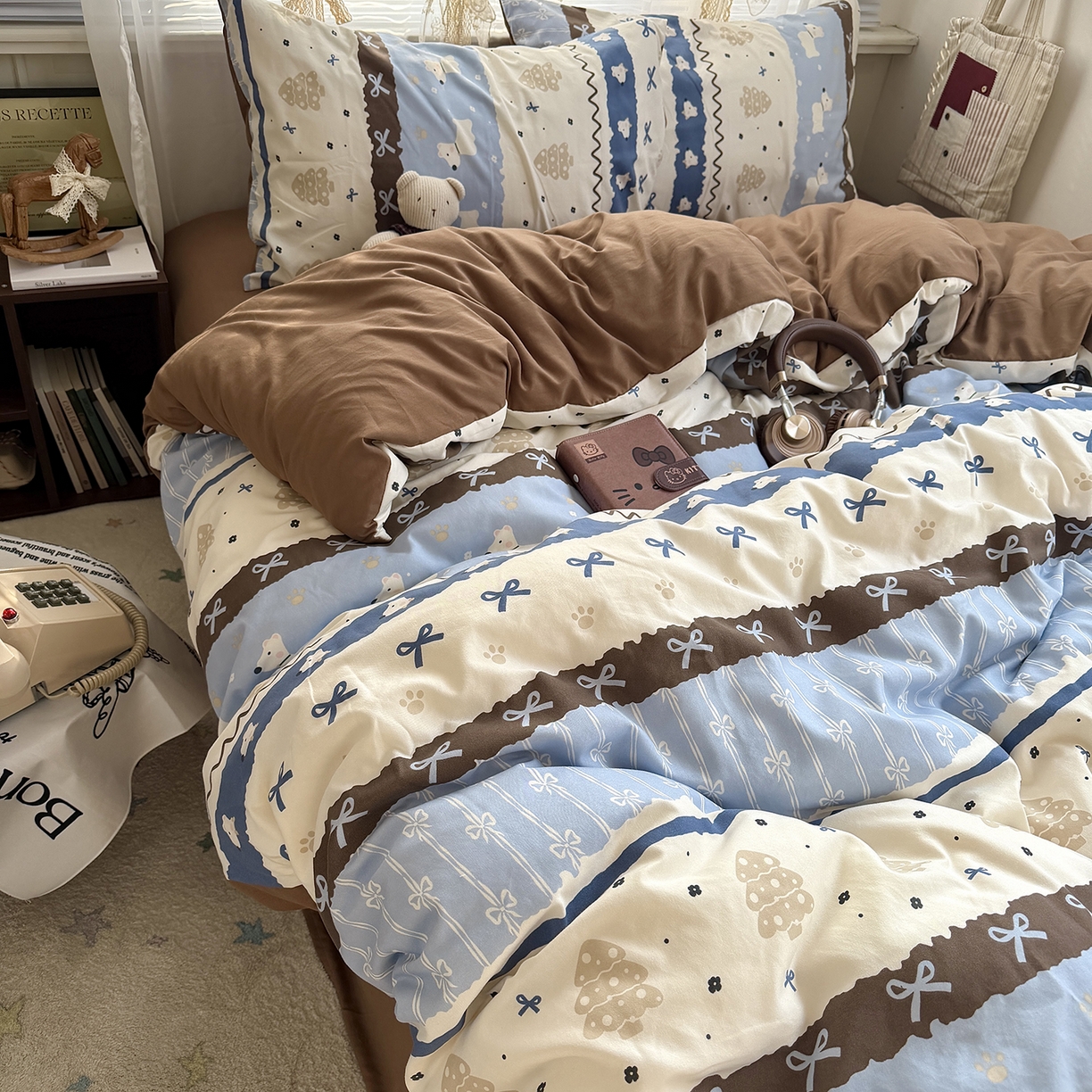 91家纺网 家纺一手货源 找家纺 原素 2026新款小清新水洗双层纱四件套 排排阿奇