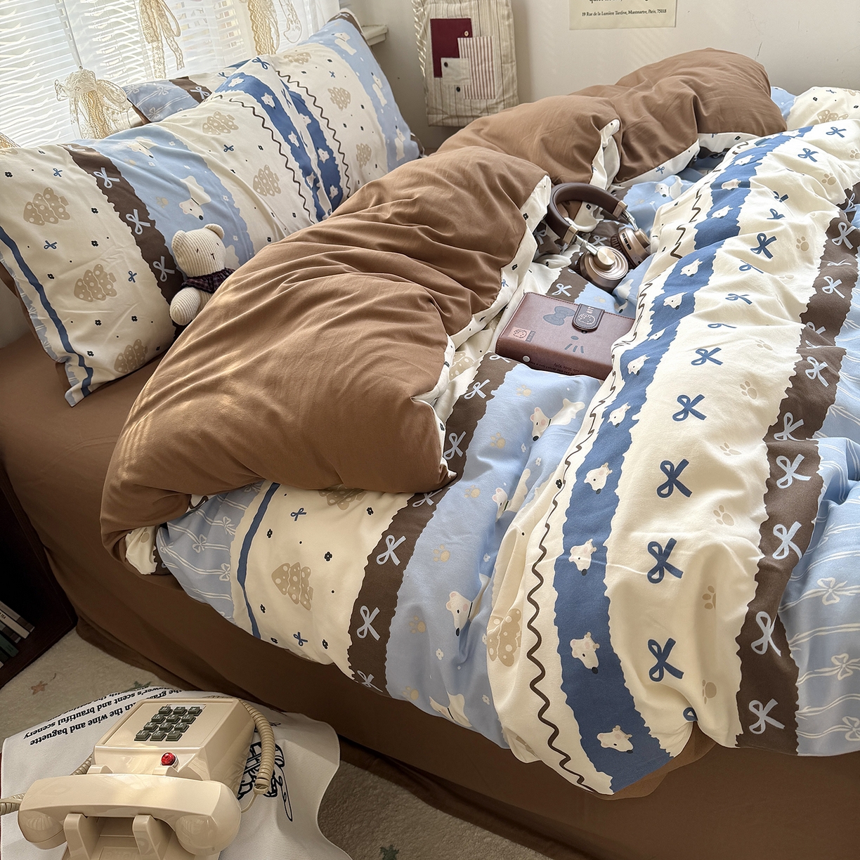 91家纺网 家纺一手货源 找家纺 原素 2026新款小清新水洗双层纱四件套 排排阿奇