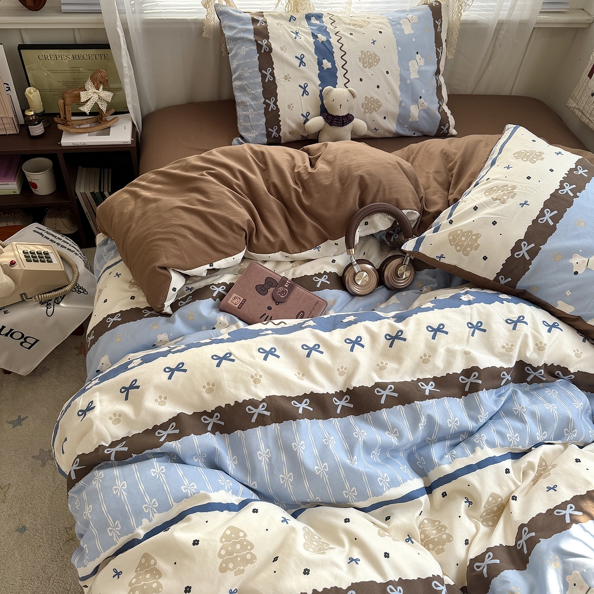 91家纺网 家纺一手货源 找家纺 原素 2026新款小清新水洗双层纱四件套 排排阿奇