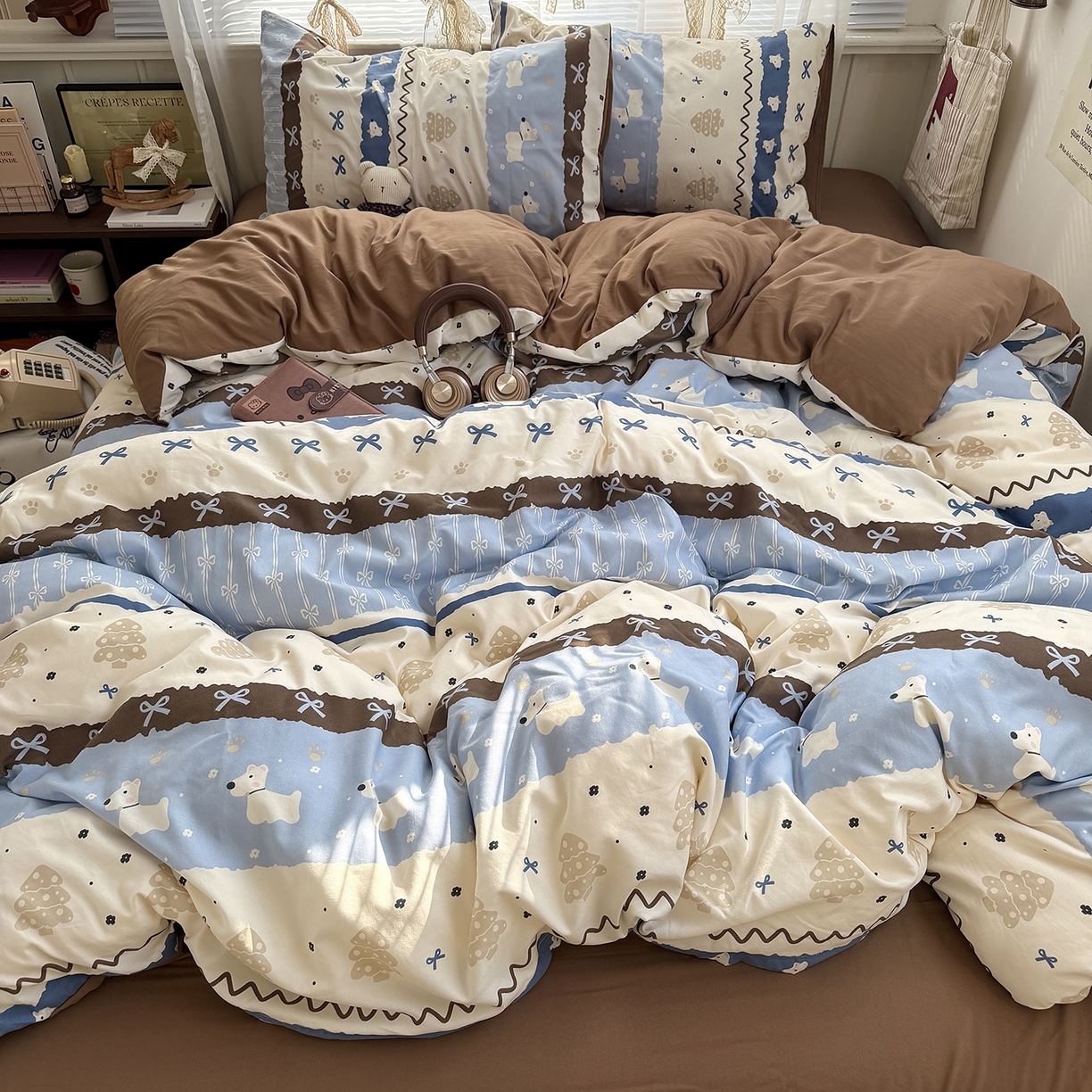 91家纺网 家纺一手货源 找家纺 原素 2026新款小清新水洗双层纱四件套 排排阿奇