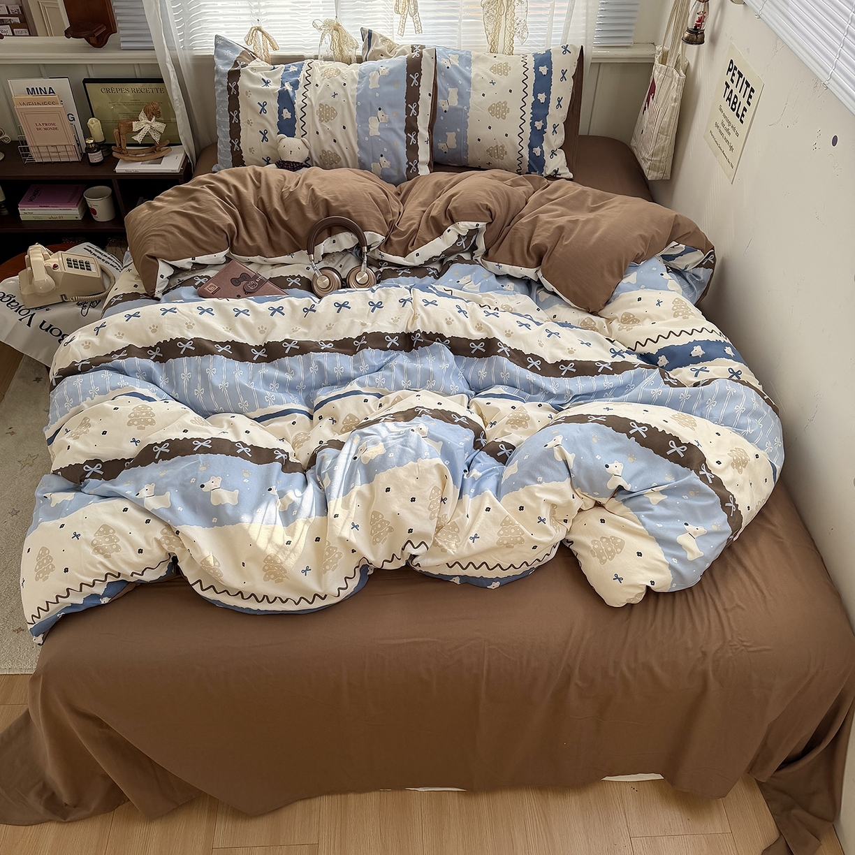 91家纺网 家纺一手货源 找家纺 原素 2026新款小清新水洗双层纱四件套 排排阿奇