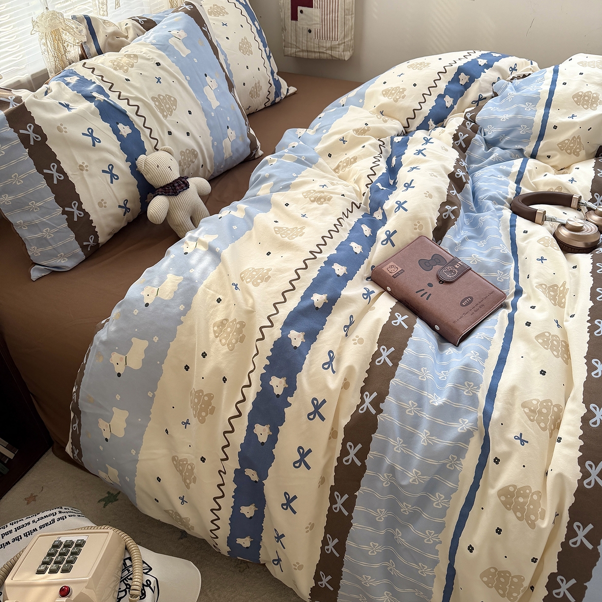 91家纺网 家纺一手货源 找家纺 原素 2026新款小清新水洗双层纱四件套 排排阿奇