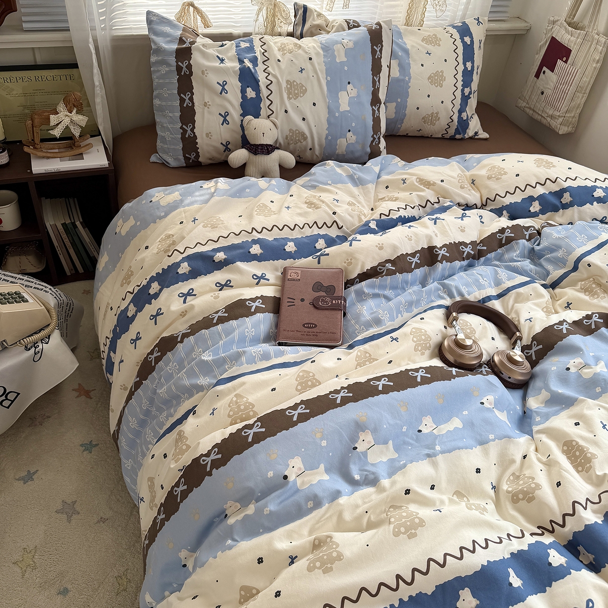 91家纺网 家纺一手货源 找家纺 原素 2026新款小清新水洗双层纱四件套 排排阿奇