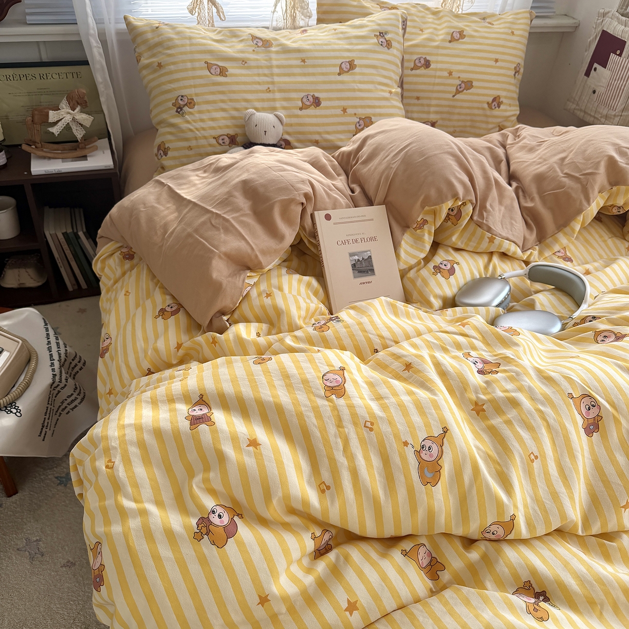 原素 2026新款小清新水洗双层纱四件套 条纹星宝