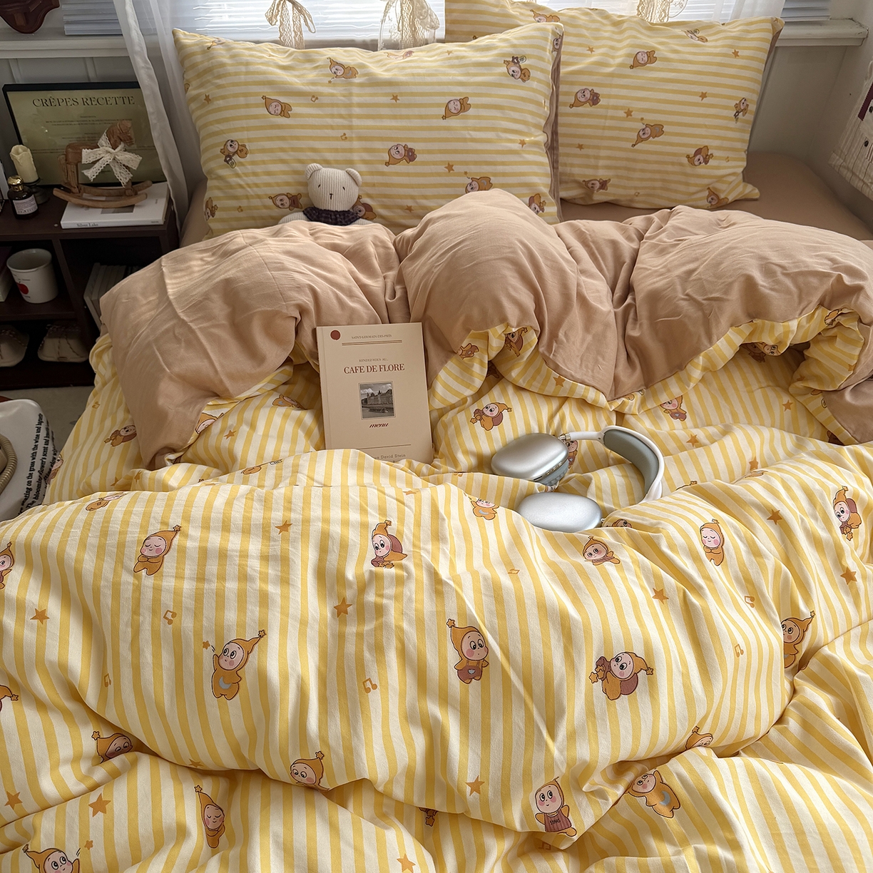 91家纺网 家纺一手货源 找家纺 原素 2026新款小清新水洗双层纱四件套 条纹星宝