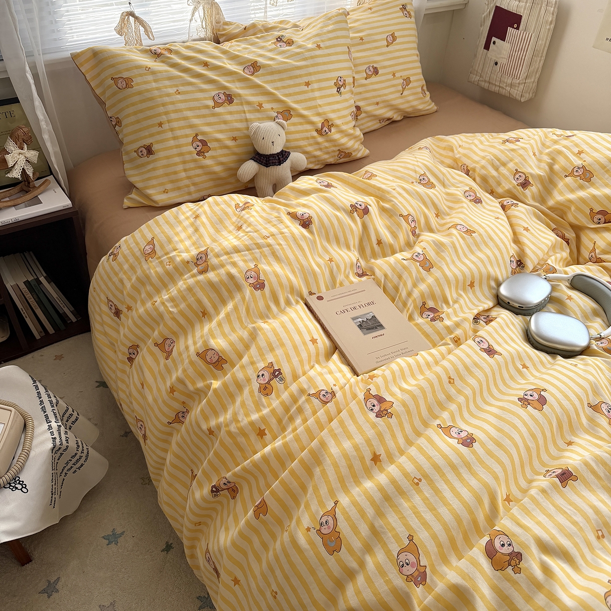 91家纺网 家纺一手货源 找家纺 原素 2026新款小清新水洗双层纱四件套 条纹星宝