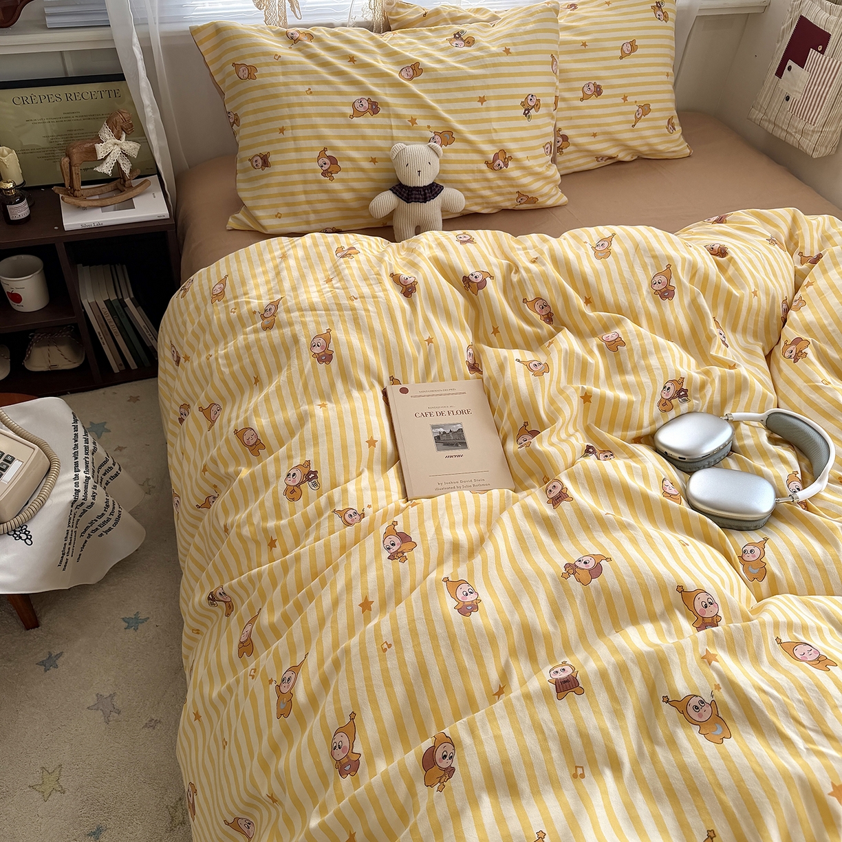 91家纺网 家纺一手货源 找家纺 原素 2026新款小清新水洗双层纱四件套 条纹星宝