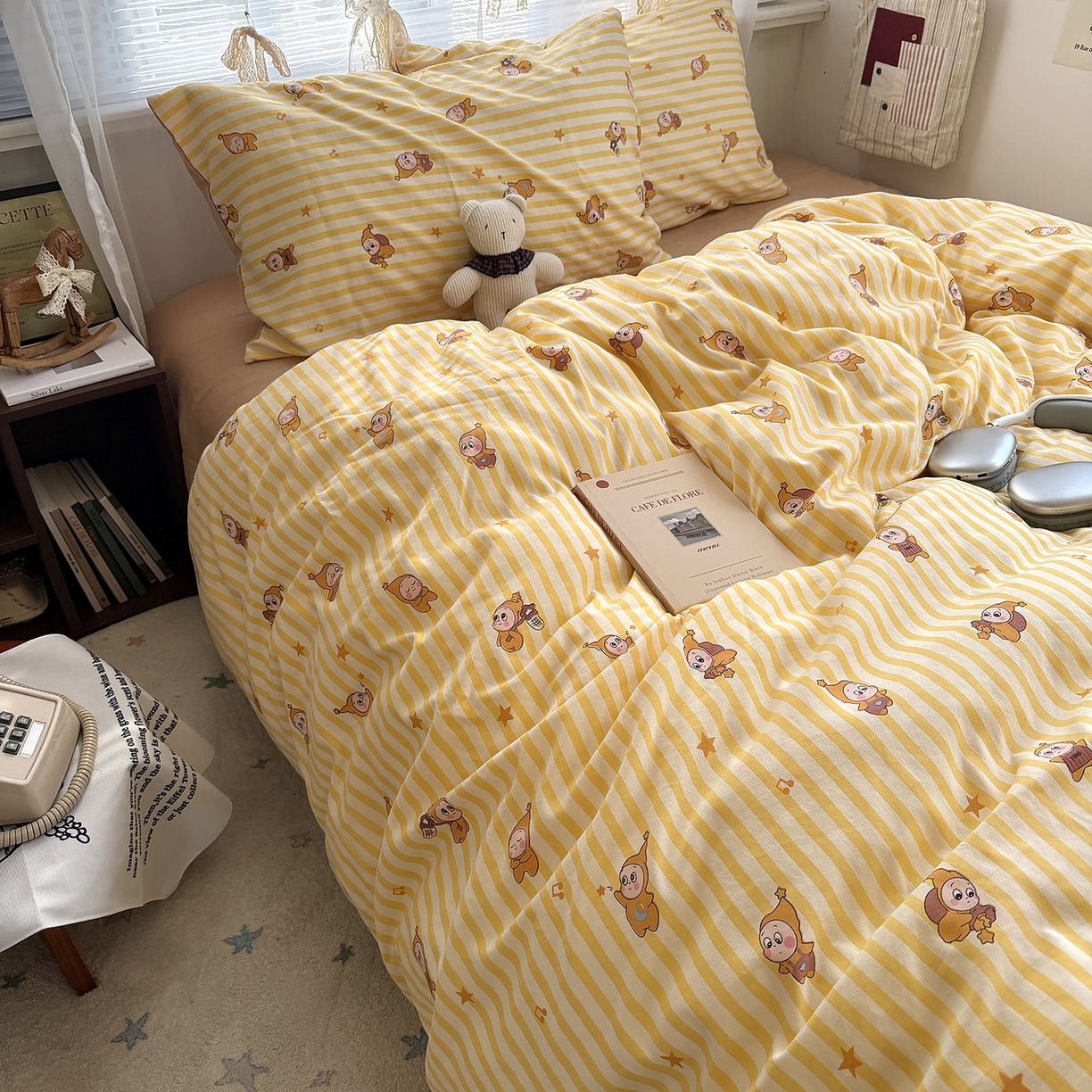 91家纺网 家纺一手货源 找家纺 原素 2026新款小清新水洗双层纱四件套 条纹星宝