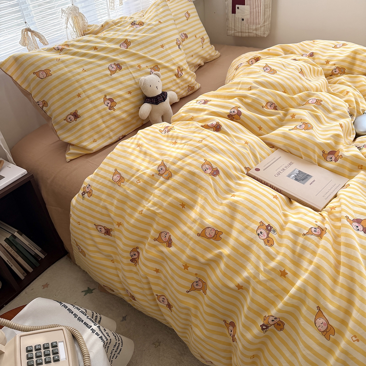 91家纺网 家纺一手货源 找家纺 原素 2026新款小清新水洗双层纱四件套 条纹星宝