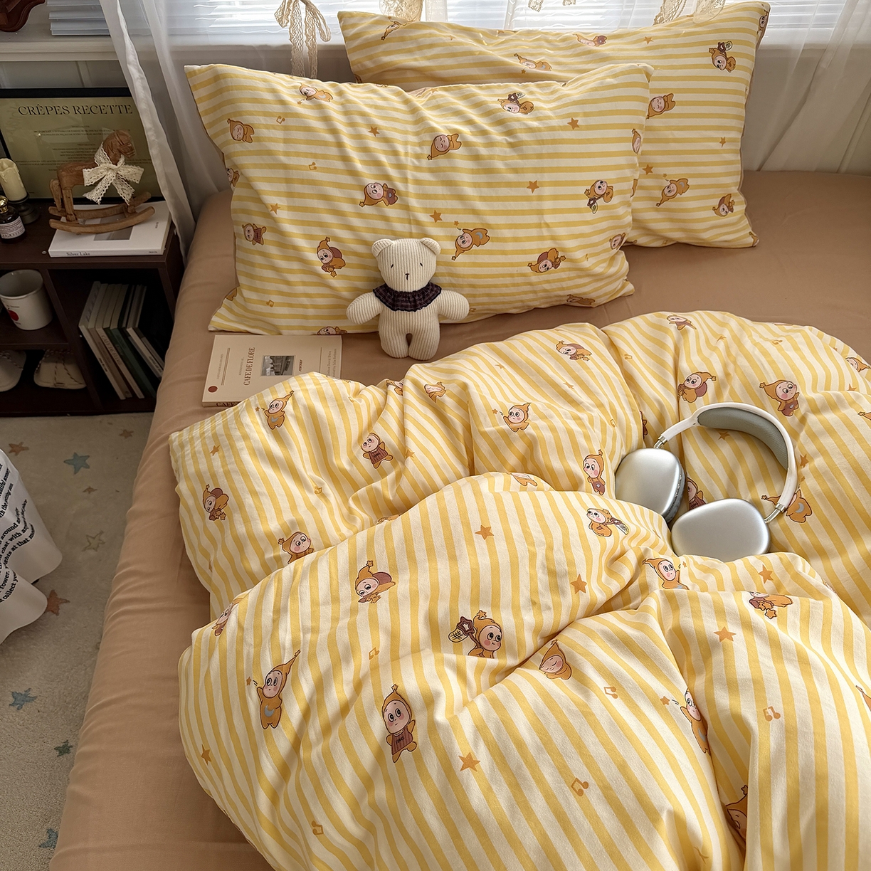 91家纺网 家纺一手货源 找家纺 原素 2026新款小清新水洗双层纱四件套 条纹星宝