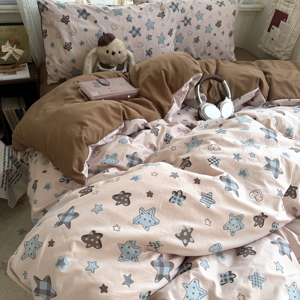 原素 2026新款小清新水洗双层纱四件套 五角星星