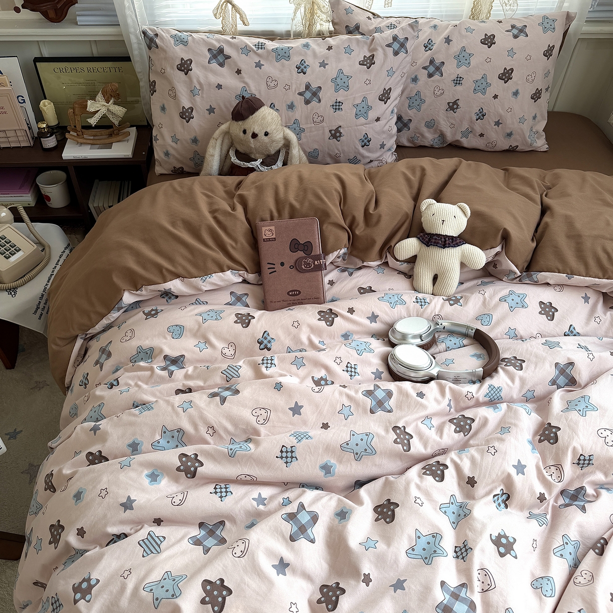 91家纺网 家纺一手货源 找家纺 原素 2026新款小清新水洗双层纱四件套 五角星星