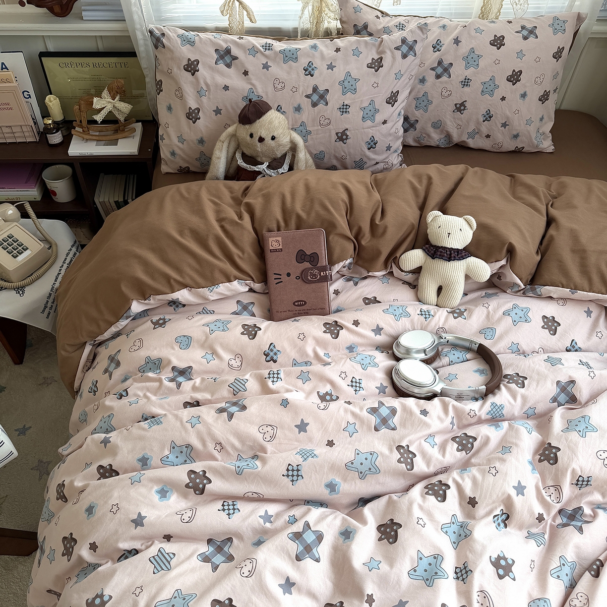 91家纺网 家纺一手货源 找家纺 原素 2026新款小清新水洗双层纱四件套 五角星星