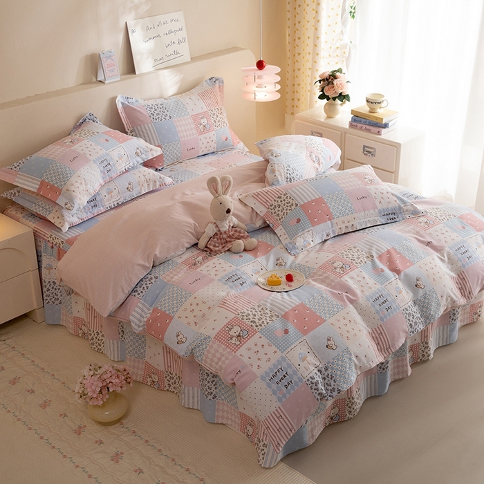 91家纺网 家纺一手货源 找家纺 八十八家纺 2025新款全棉12868床裙款四件套 花点小兔