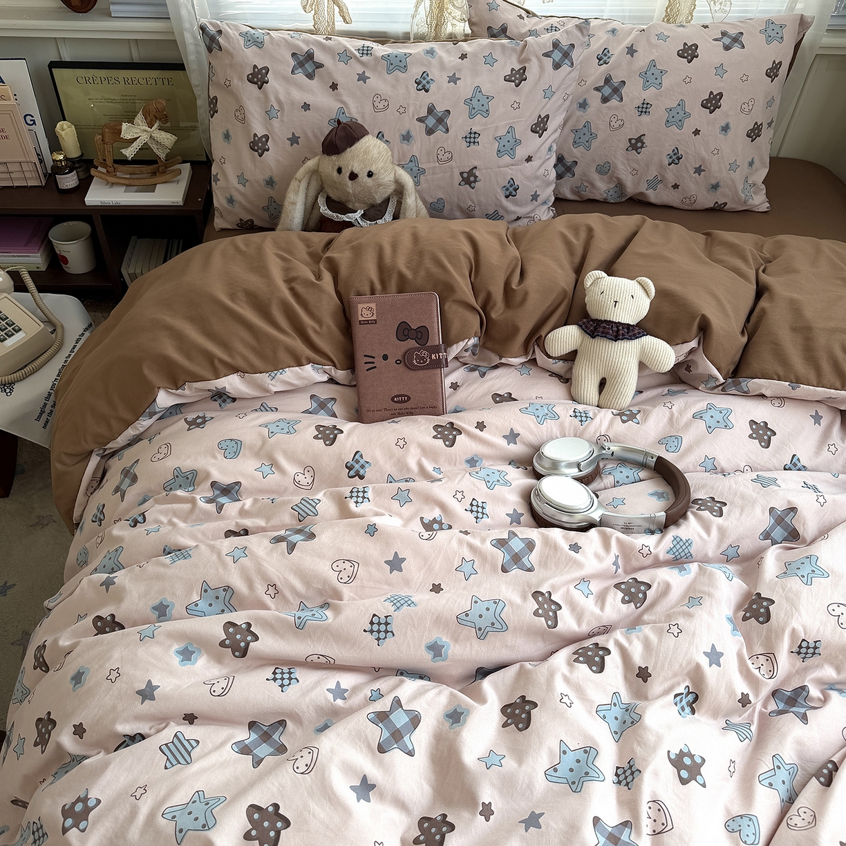 91家纺网 家纺一手货源 找家纺 原素 2026新款小清新水洗双层纱四件套 五角星星