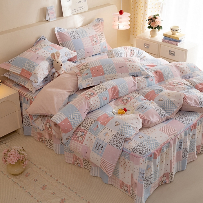 91家纺网 家纺一手货源 找家纺 八十八家纺 2025新款全棉12868床裙款四件套 花点小兔