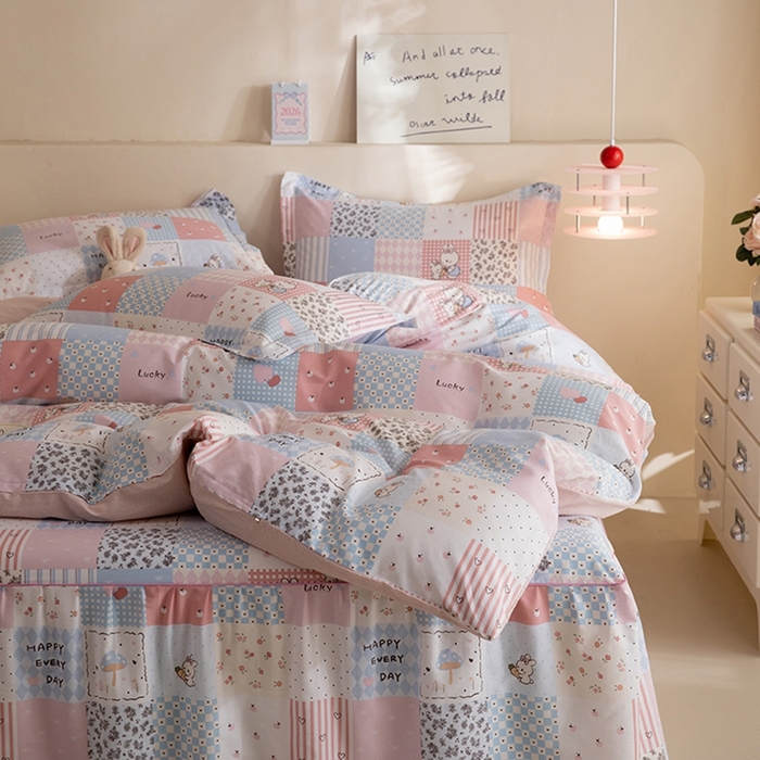 91家纺网 家纺一手货源 找家纺 八十八家纺 2025新款全棉12868床裙款四件套 花点小兔