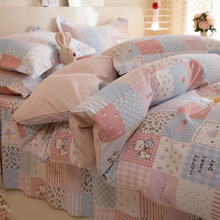 91家纺网 家纺一手货源 找家纺 八十八家纺 2025新款全棉12868床裙款四件套 花点小兔