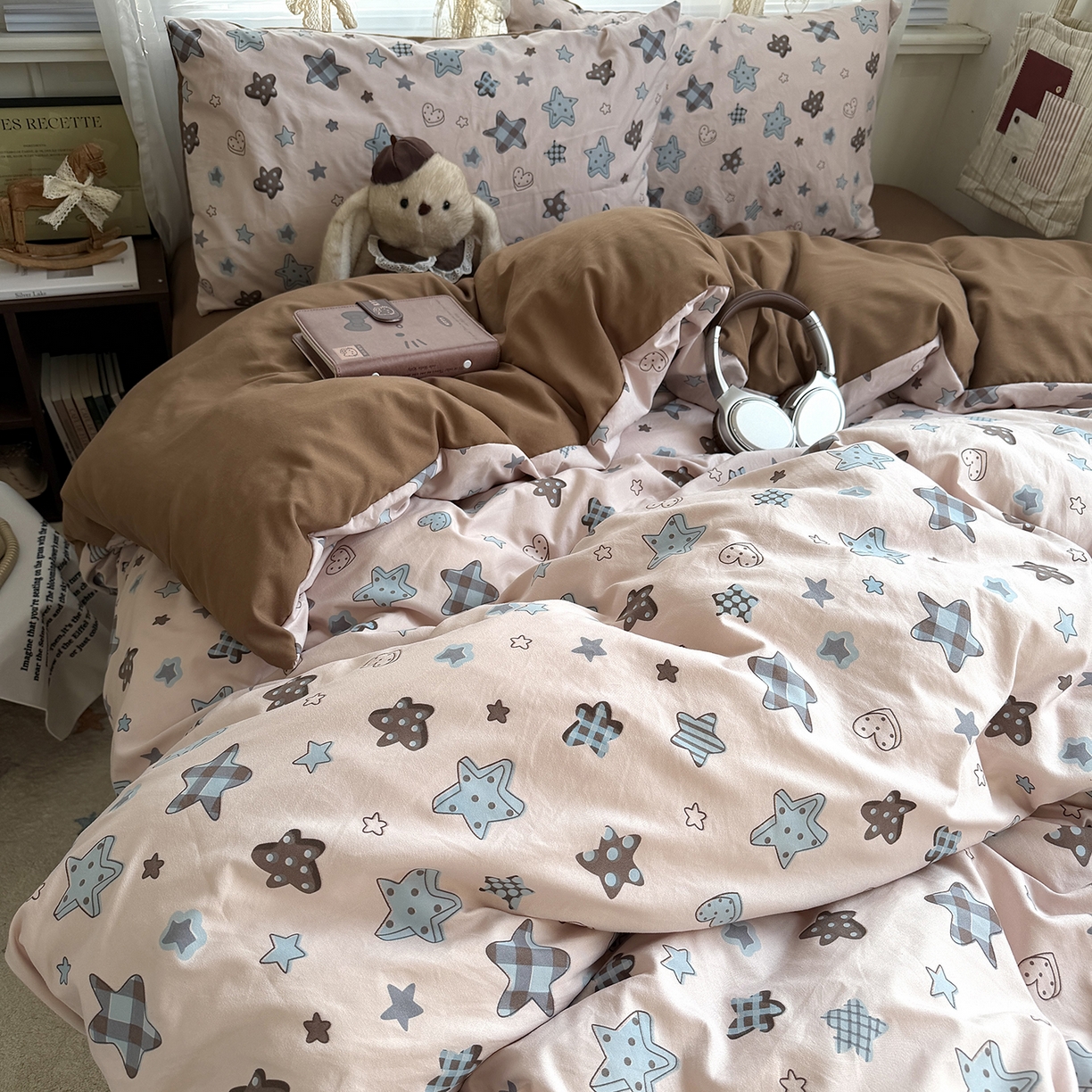 91家纺网 家纺一手货源 找家纺 原素 2026新款小清新水洗双层纱四件套 五角星星