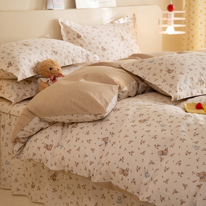 91家纺网 家纺一手货源 找家纺 八十八家纺 2025新款全棉12868床裙款四件套 花间小熊